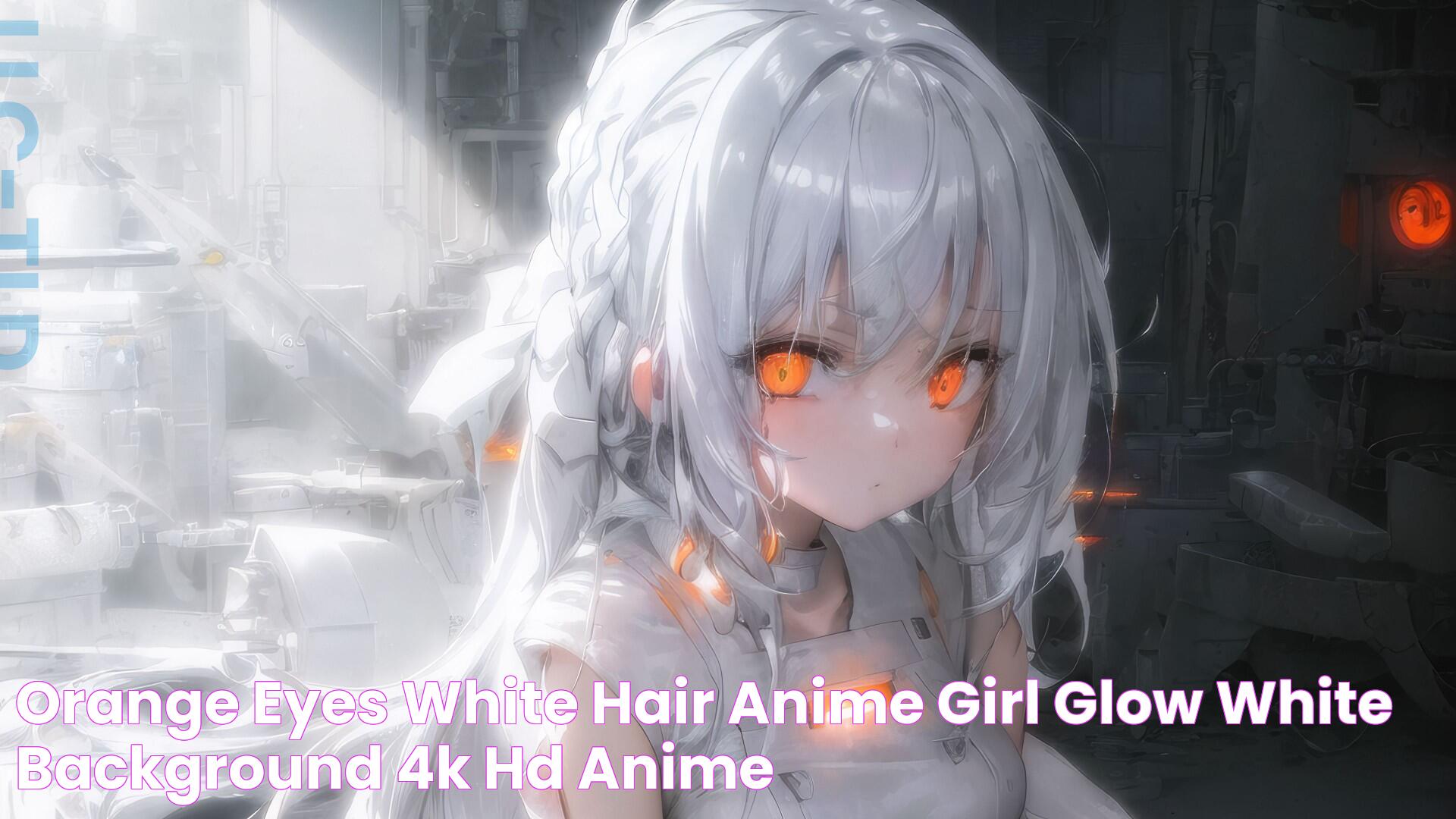 Orange Eyes White Hair Anime Girl Glow White Background 4K HD Anime