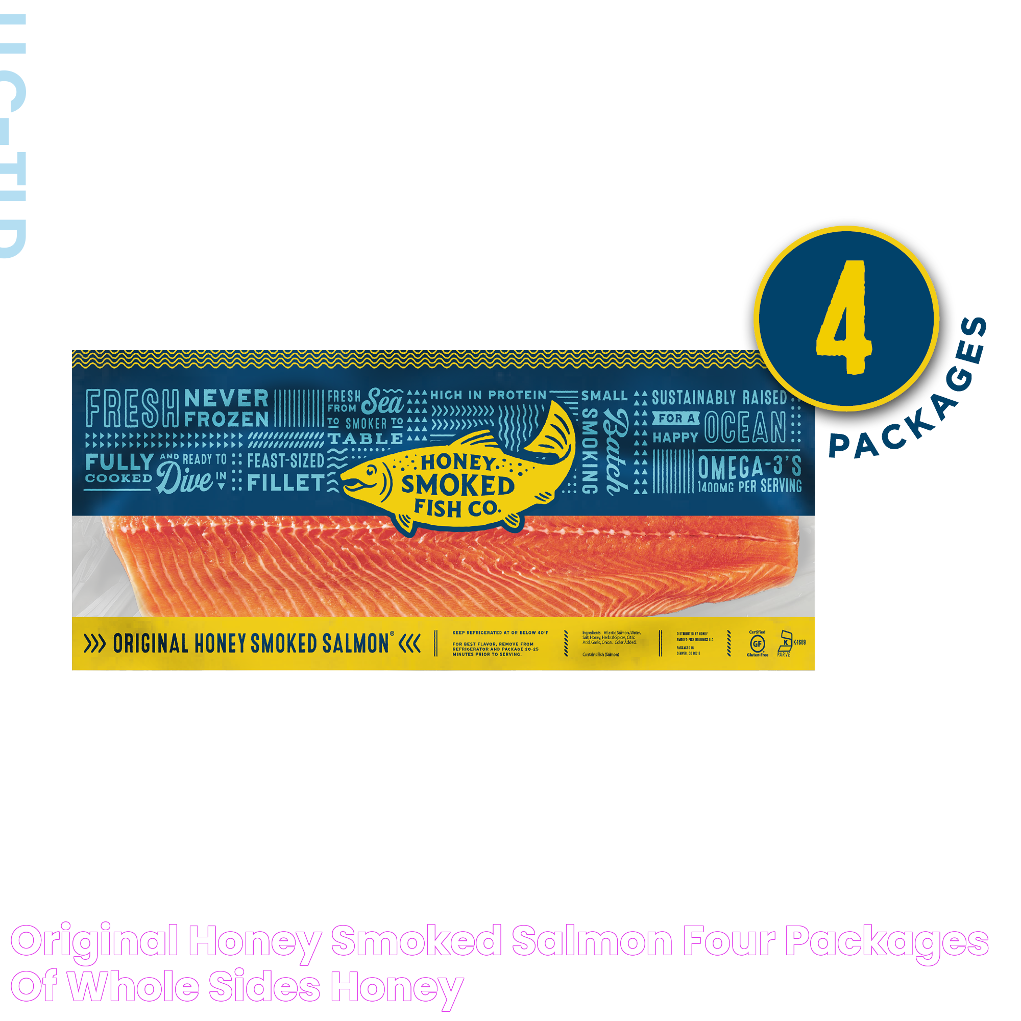 Original Honey Smoked Salmon® — Four Packages of Whole Sides Honey