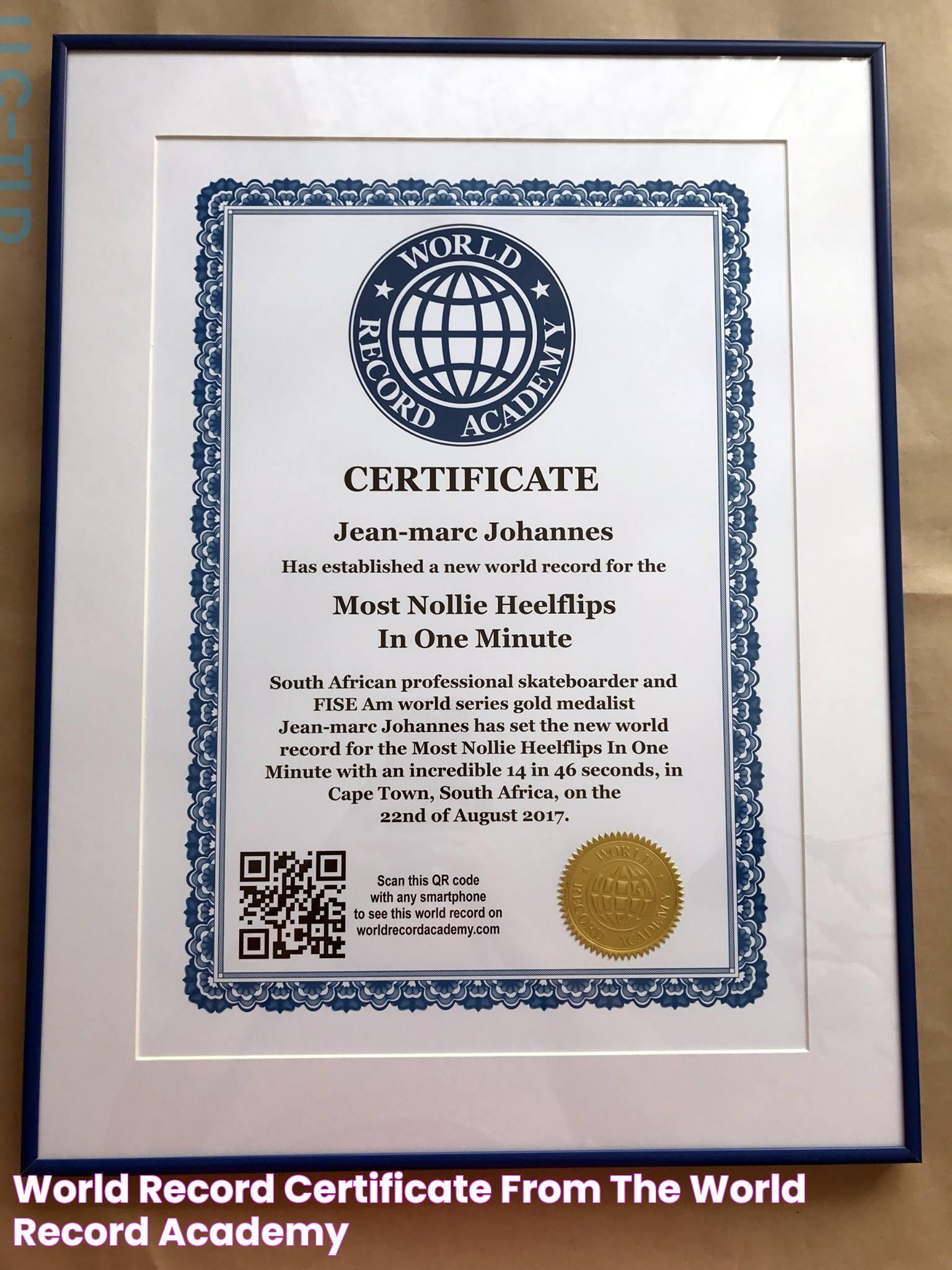 World Record Certificate from the World Record Academy