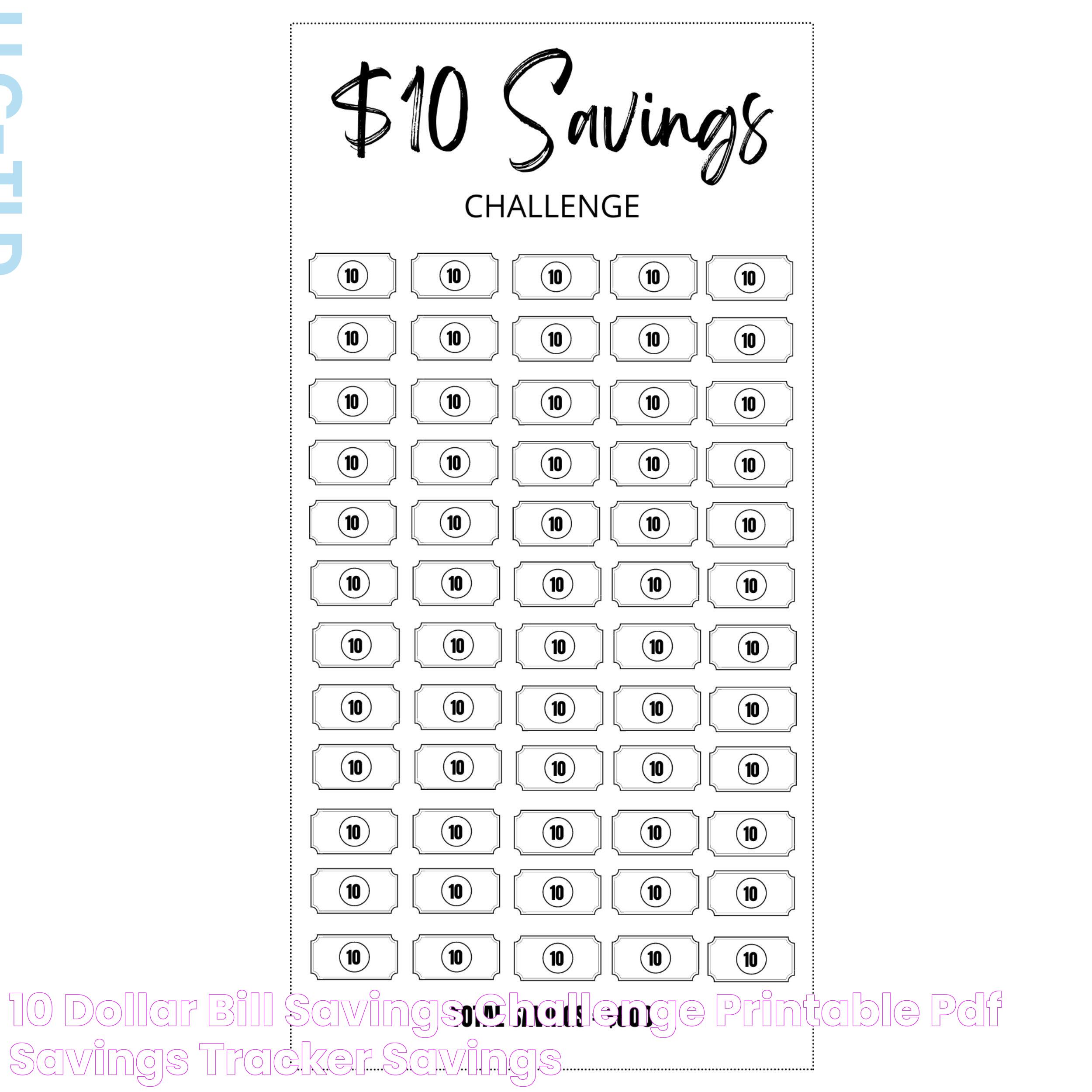 10 Dollar Bill Savings Challenge Printable PDF Savings Tracker Savings