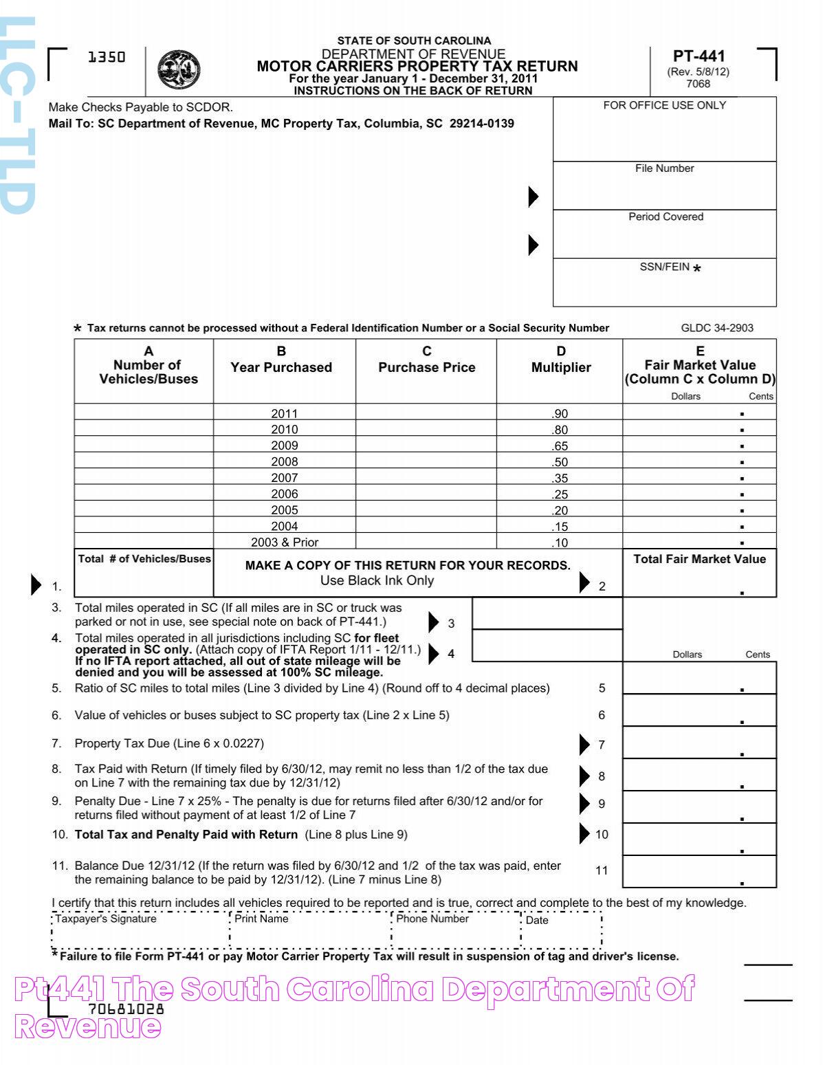 PT441 * the South Carolina Department of Revenue