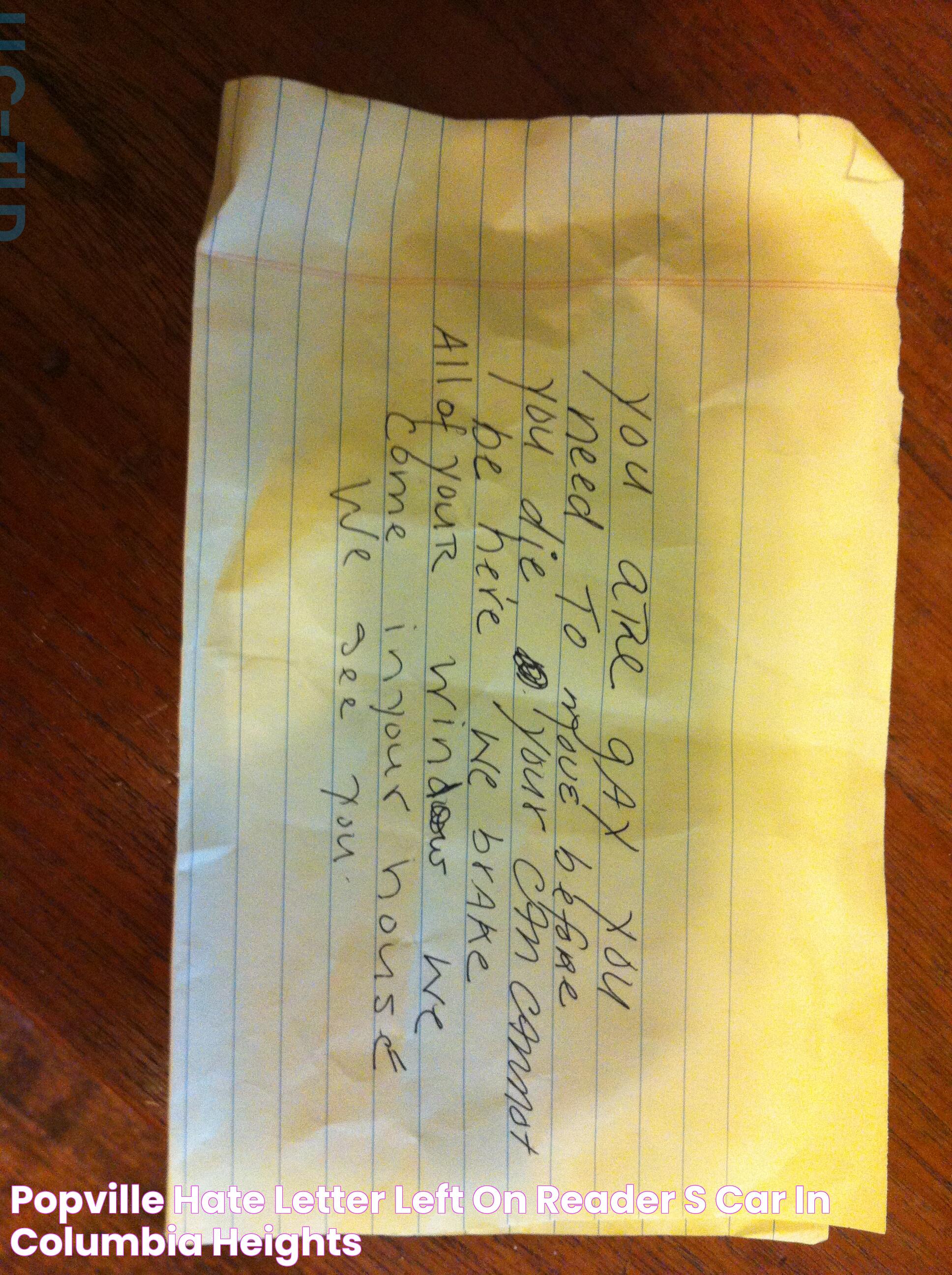 PoPville » Hate Letter Left on Reader’s Car in Columbia Heights