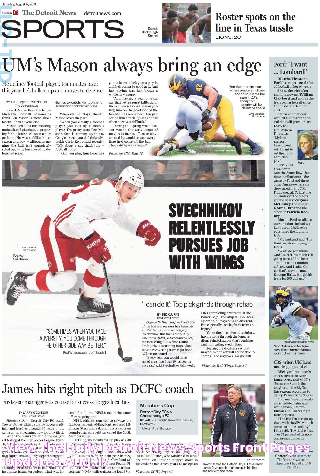 View the daily Detroit News sports front pages (Updated Aug. 17)