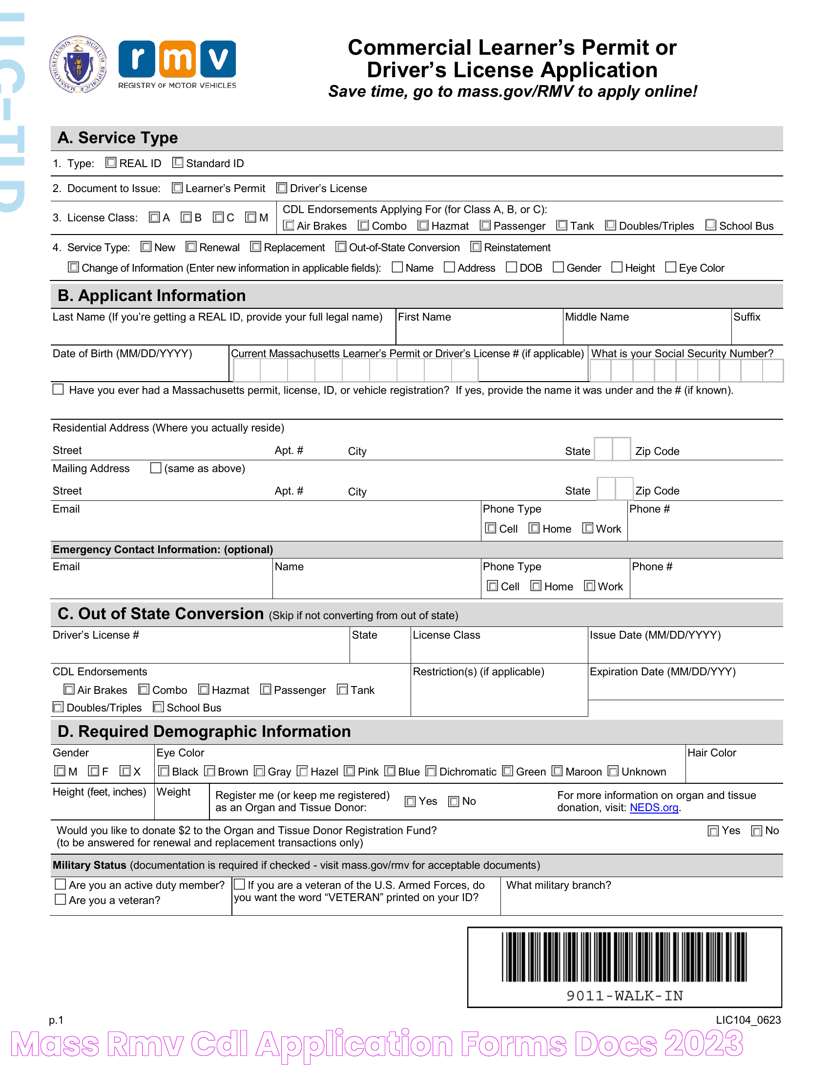 Mass RMV CDL Application Forms Docs 2023