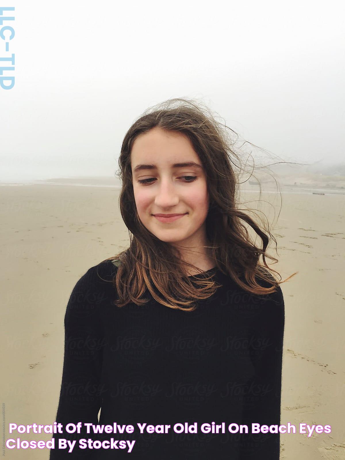 "Portrait Of Twelve Year Old Girl On Beach, Eyes Closed" by Stocksy