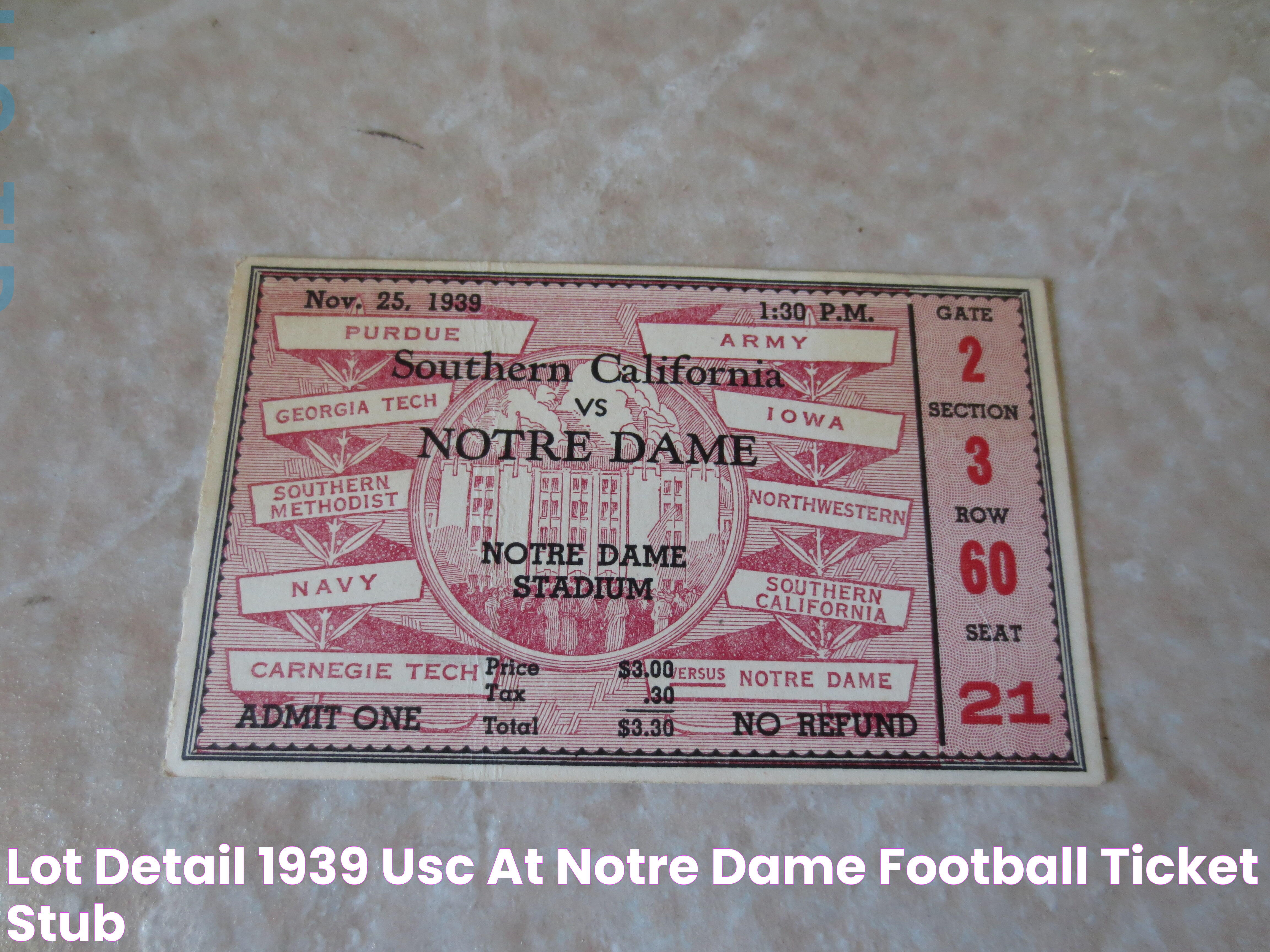 Lot Detail 1939 USC at Notre Dame football ticket stub