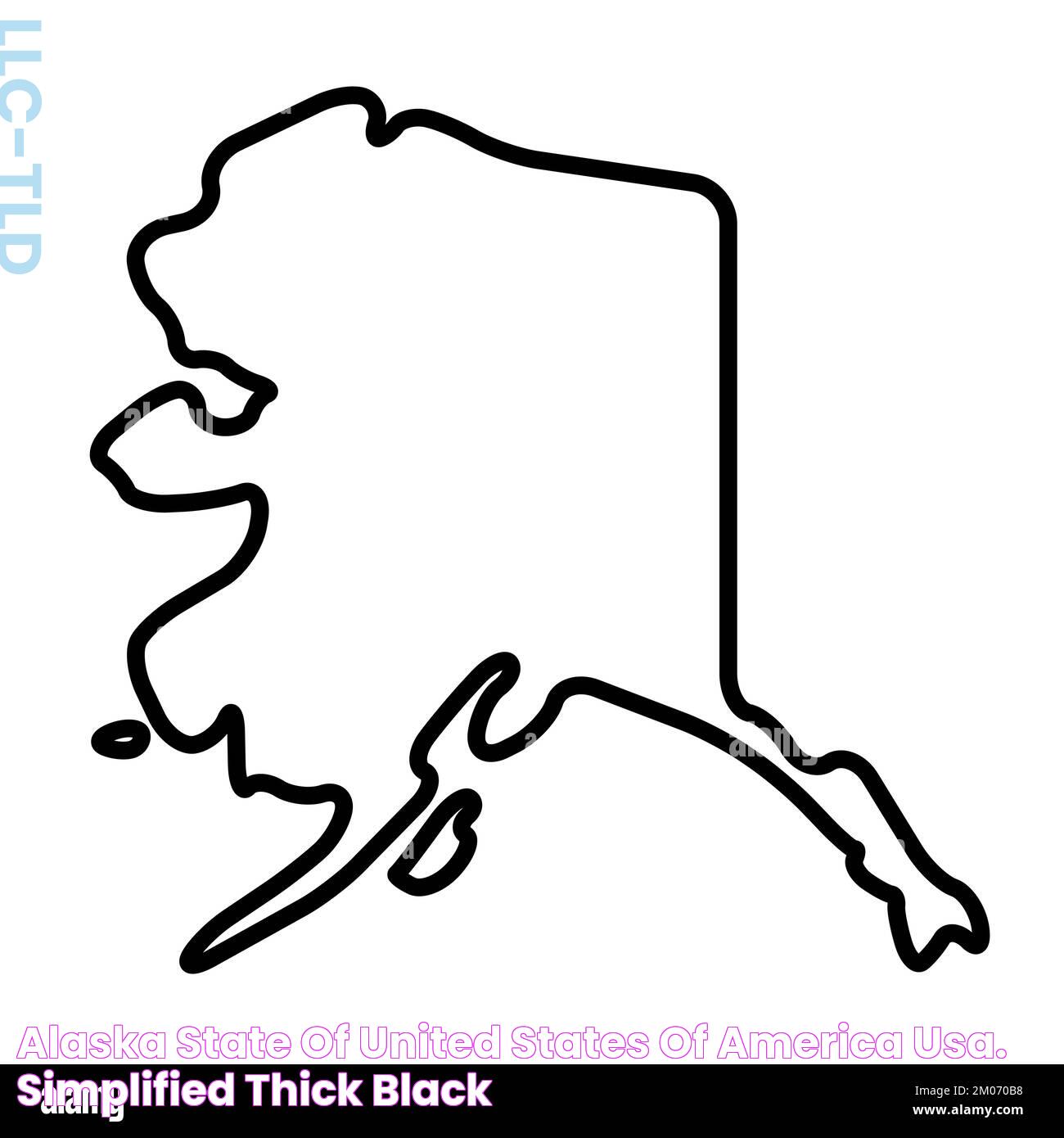 Alaska state of United States of America, USA. Simplified thick black