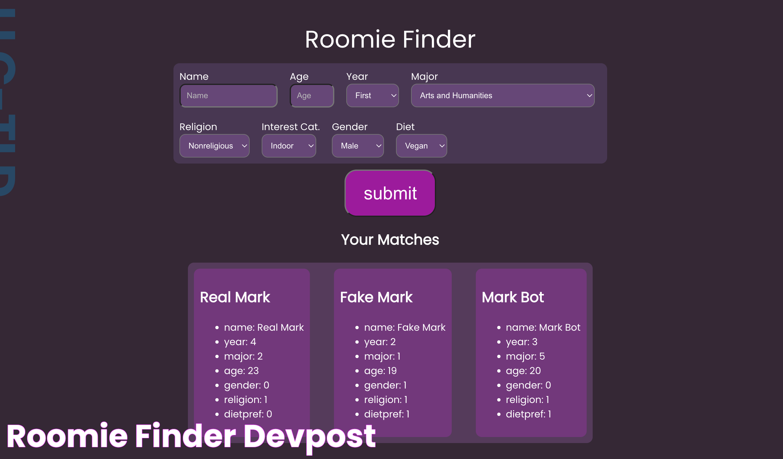 Roomie Finder Devpost